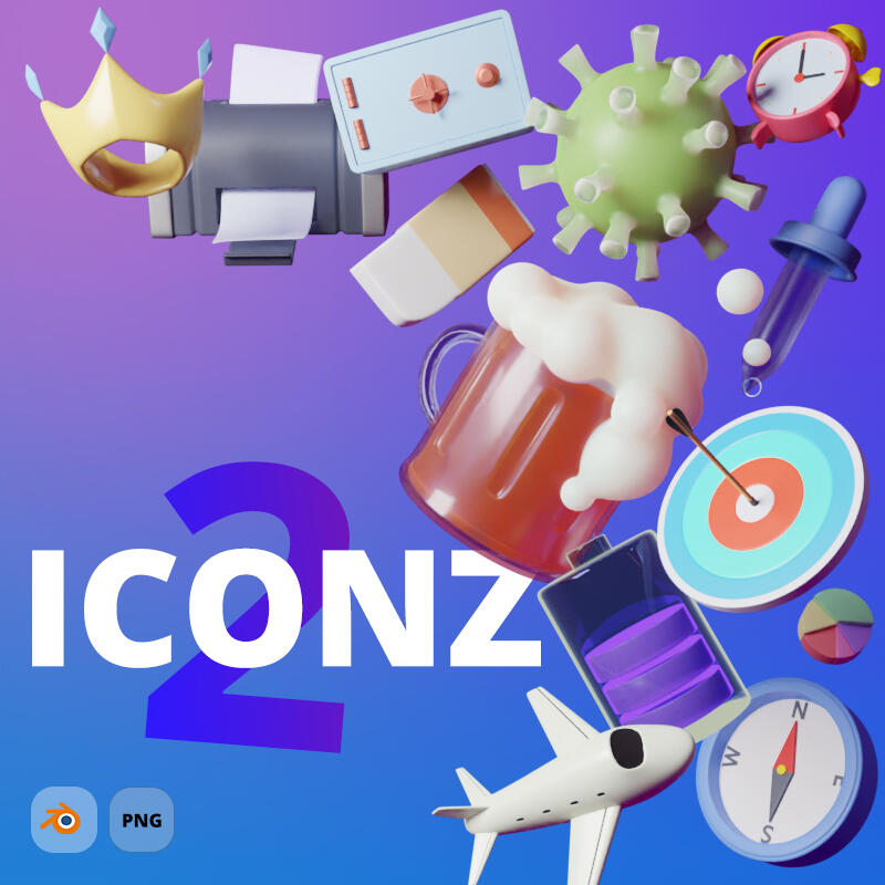 ICONZ - More than 333+ 3D icons included in various angles and materials. Possibility to order custom 3D icon.